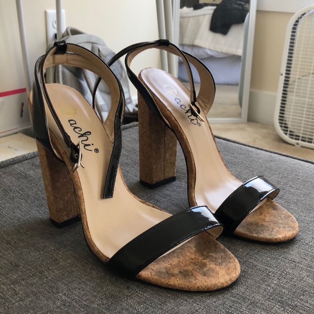 Black cork heels